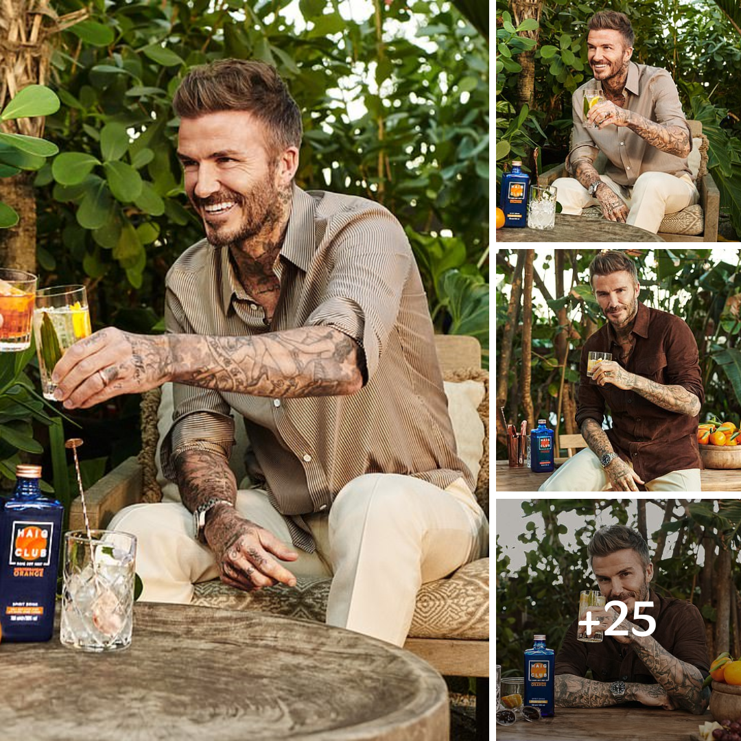 David Beckham displays his extensive inkings as he launches his new Haig Club whisky