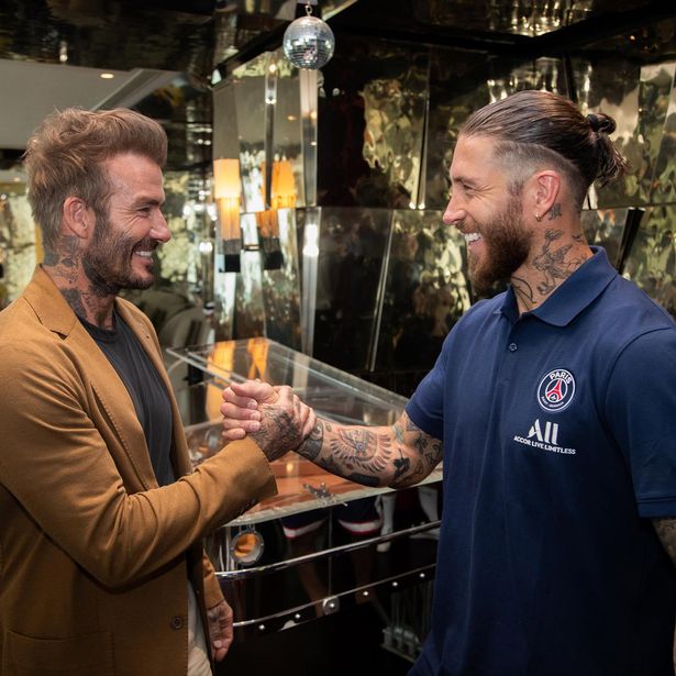 David Beckham shakes hands with Sergio Ramos