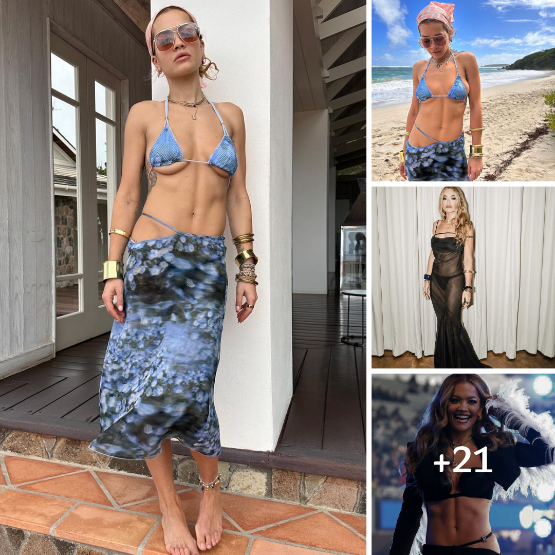 Rita Ora Shows Off Abs On The Beach In Skimpy Blue Bikini