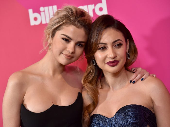 Selena Gomez and Francia Raisa arrive at the Billboard Women In Music 2017 at The Ray Dolby Ballroom at Hollywood & Highland Center on November 30, 2017 in Hollywood, California.