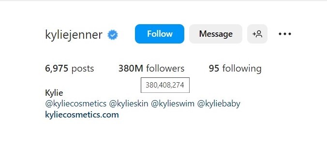 Kylie Jenner's Instagram following count (Image: Kylie Jenner Instagram)