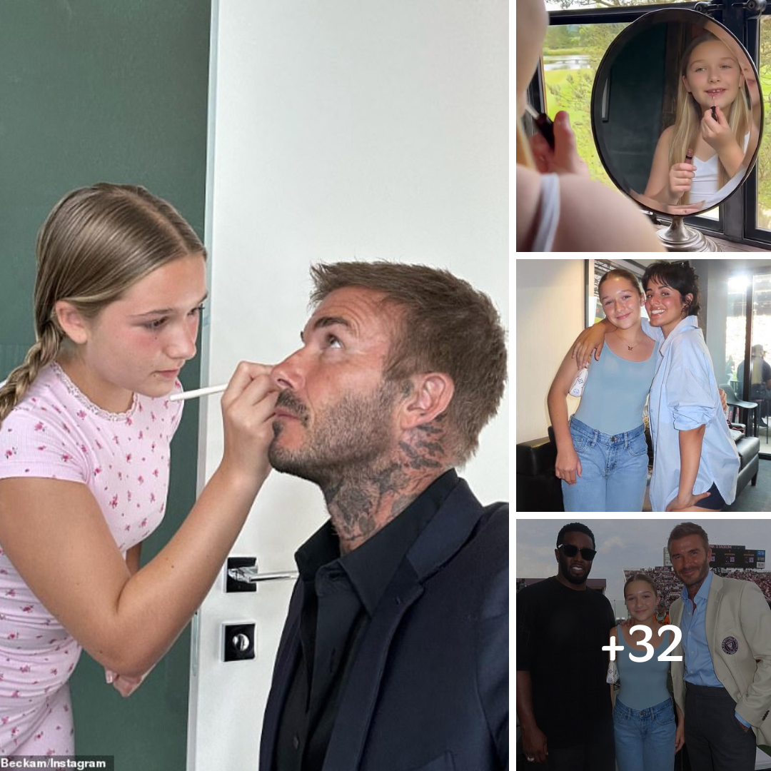 Blend it like Beckham! David has his ‘powder and contouring’ done by his ‘little make-up artist’ daughter Harper, 12, in adorable photo