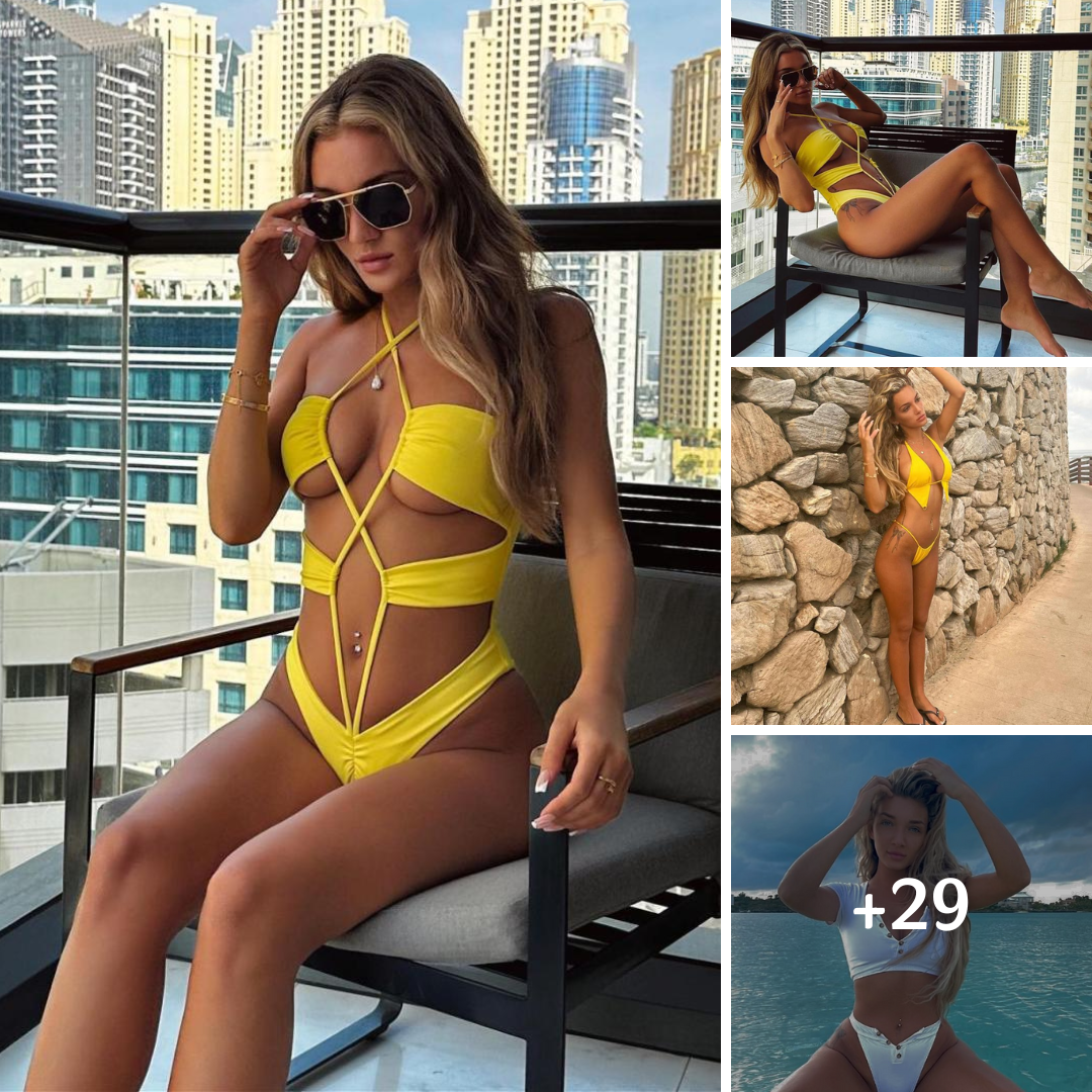 Beaux Raymond Poses Barefoot In Her Cut-Out Yellow Swimsuit