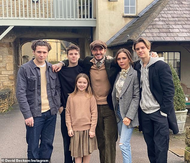 Family fun: The couple spent lockdown with their three youngest children, Romeo, 17, Cruz, 15, and Harper, eight at the stunning location