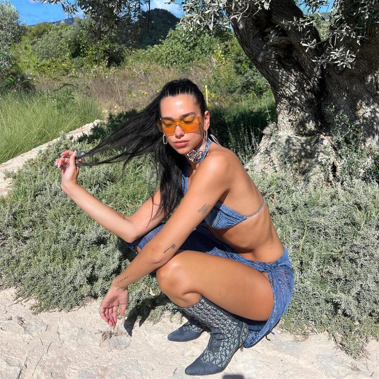 Dua Lipa poses in a denim bikini for her 27th birthday