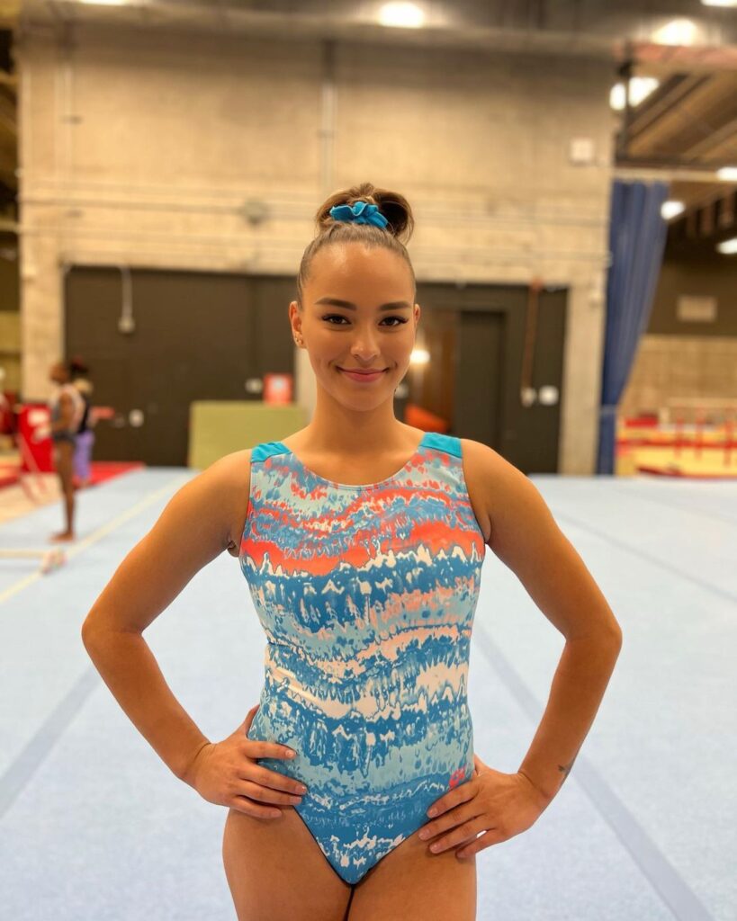 Shallon Olsen shows off her new leotard.