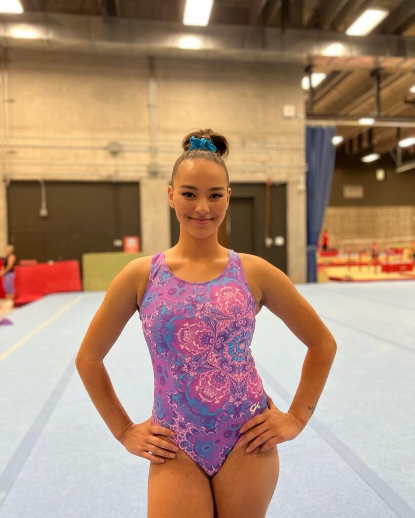 Shallon Olsen shows off her new leotard.