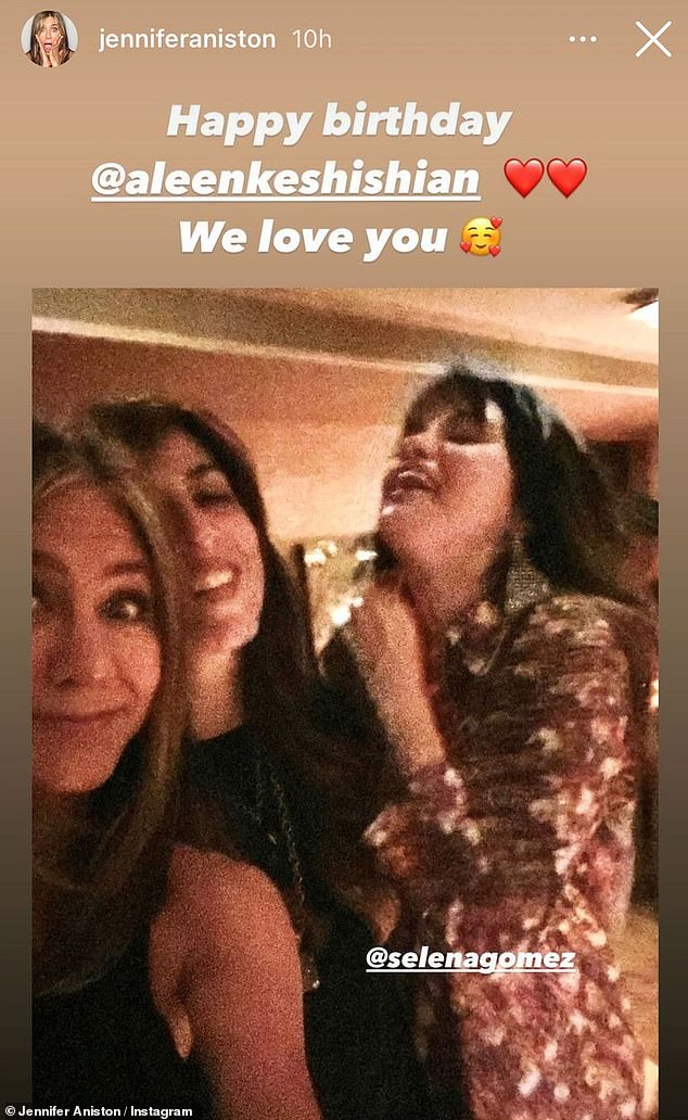 Best buds: Jennifer Aniston, 51, confirmed her friendship with Selena Gomez, 28, on Wednesday when she shared a never-before-seen selfie of the two on Instagram