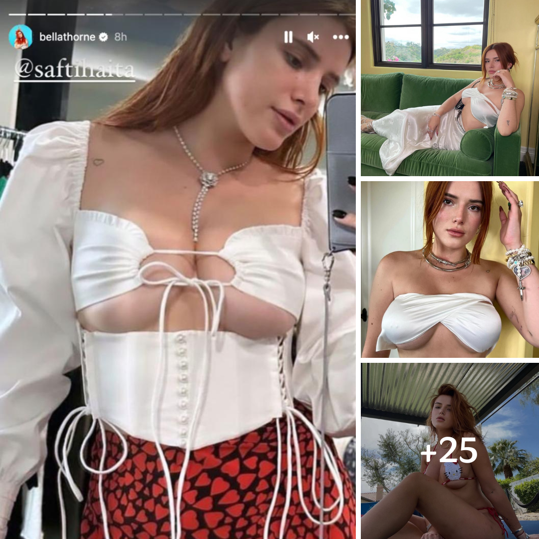 Bella Thorne leaves little to the imagination in tied-together corset top