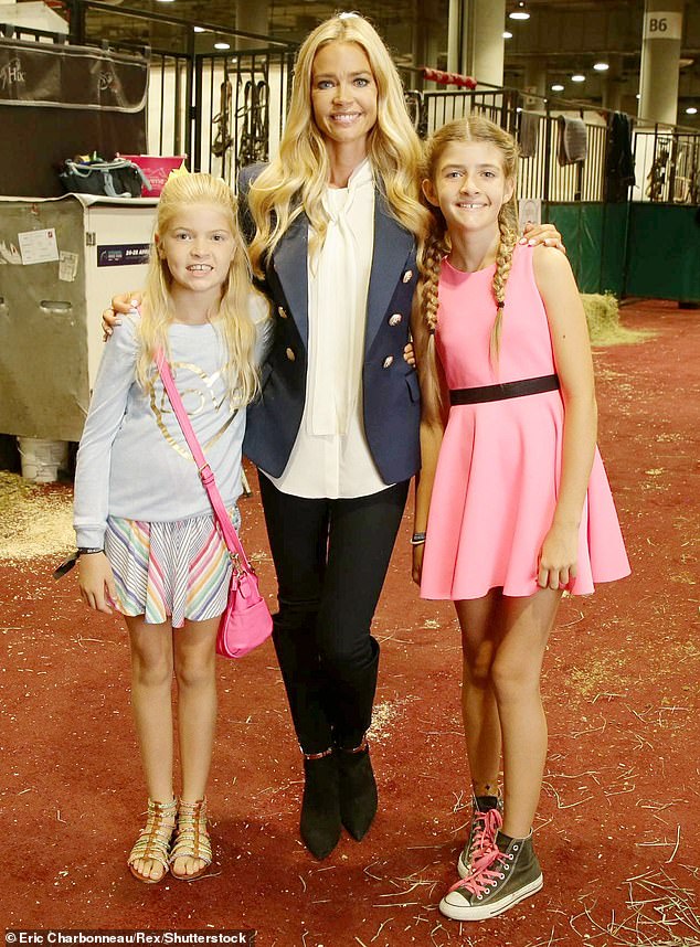 The better days: Lola Rose Sheen, left, Denise Richards, center, and Sam Sheen, right, at the Longines Masters in Los Angeles, America in 2015