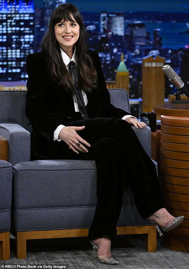 Promotional circuit: Dakota been busy promoting her projects and was a guest on Tuesday's episode of The Tonight Show Starring Jimmy Fallon