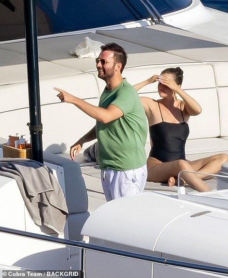 Chatting: Andrea put on an animated display as he was seen chatting with Selena on the yacht