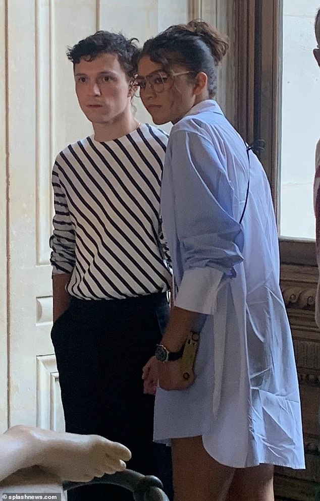 Romantic outing: Zendaya and Tom Holland, both 26, were spotted holding hands as they enjoyed a tour at the Louvre in Paris earlier on Friday