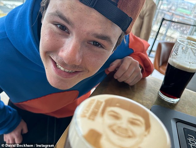 Cool: The father son duo also visited the Guinness Factory during the 24-hour getaway where they had personalised drinks made with their faces on them