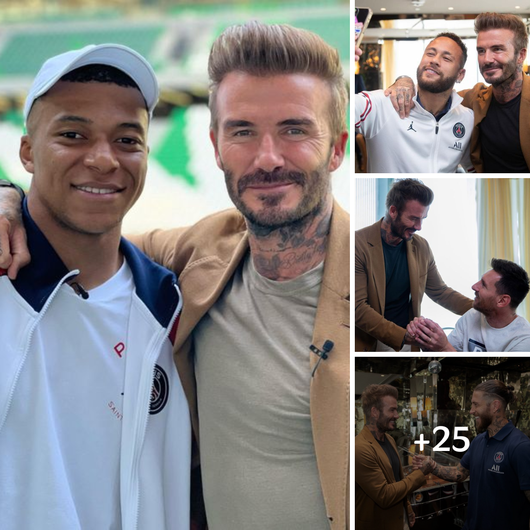 Fans gush as David Beckham pictured with Lionel Messi and PSG team-mates