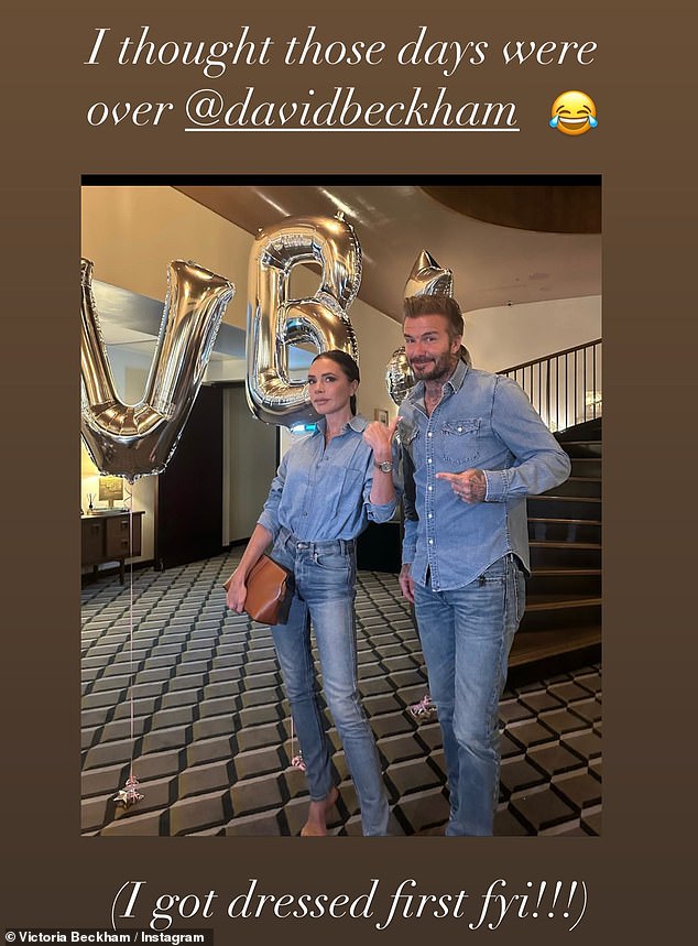 Twinning! Victoria Beckham, 49, and husband David, 47, stepped out in matching double denim outfits and shared a snap showing off their twinning ensembles to Instagram