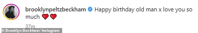 Sweet: Captioning his post, Brooklyn wrote: 'Happy birthday old man x love you so much ❤️❤️'