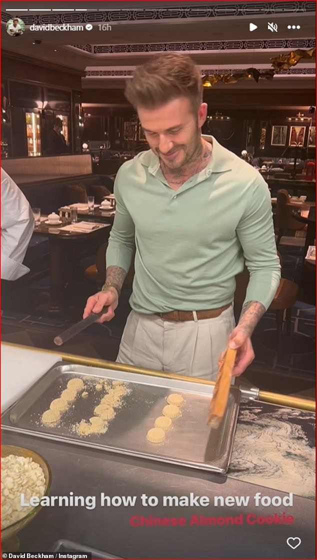 Baking up a storm: He shared a picture of his session making Chinese Almond Cookies with the in-house chef