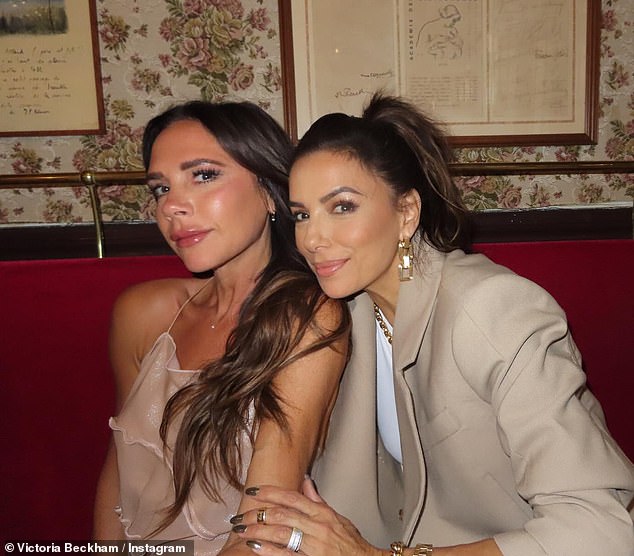 Victoria Beckham caught up with her pal Eva Longoria in Paris on Monday night