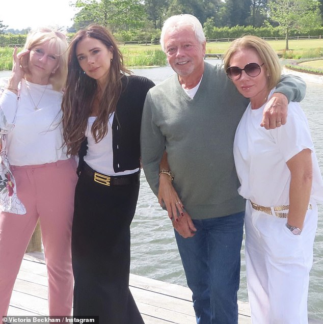 Reunion: She enjoyed a holiday by the lakes with her mum Jackie Adams (left), dad Anthony Adams (middle), and sister Jackie Adams (right)