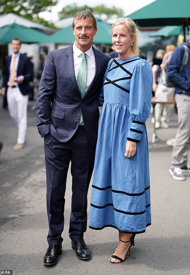 Couple: Bear Grylls and his glamorous wife Shara Cannings Knight appeared in high spirits as they arrived to watch the Wimbledon Championships at the All England Lawn Tennis Club