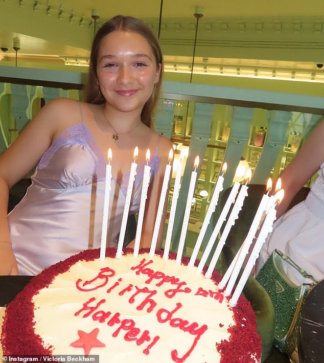 Delicious! Harper enjoyed a personalised cake as she and her family enjoyed lunch at the swanky Prada cafe