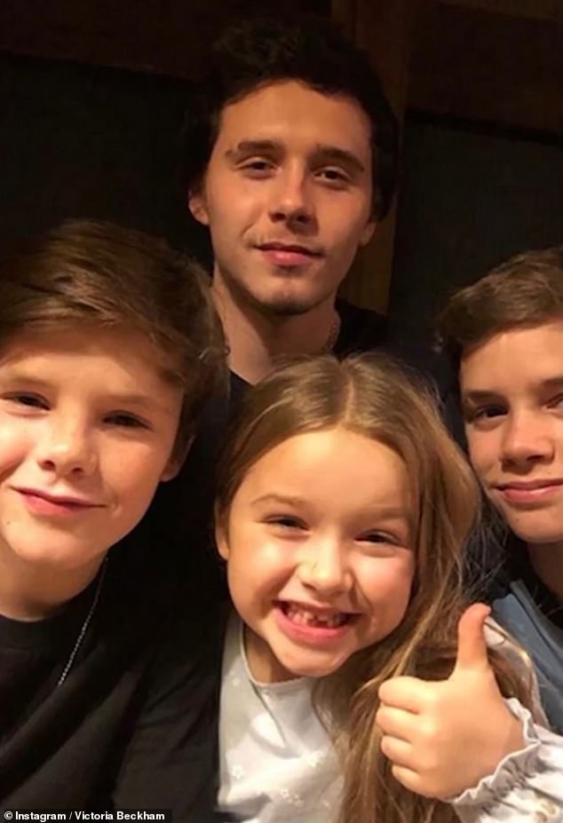 Family! She also included an adorable selfie of a younger Harper posing with her three older brothers Brooklyn, Romeo and Cruz