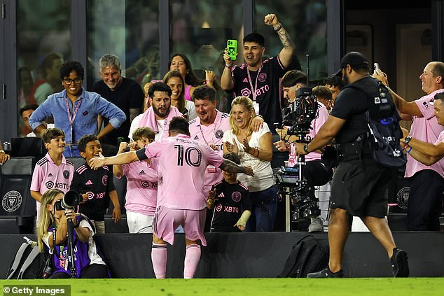 He celebrated with his family after the goal, which came in front of 21,000 fans in Florida