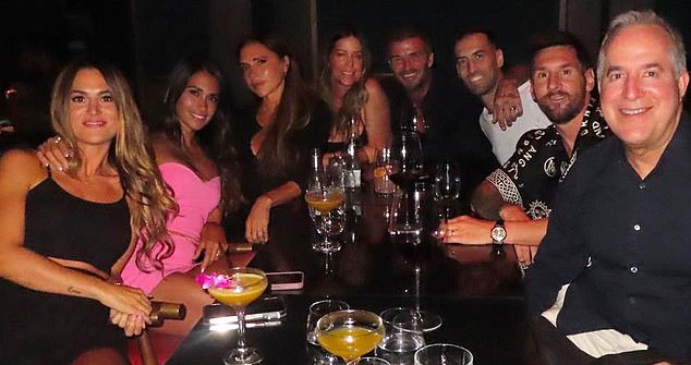 The soccer stars were joined by Beckham's fellow Inter Miami co-owner Jorge Mas (right), and their wives, Elena Galera, Antonela Roccuzzo, Victoria Beckham and Aleyda Mas (L-R)