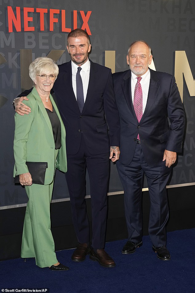 Supportive: David's parents Sandra and Ted both flocked to the premiere to show their support for David