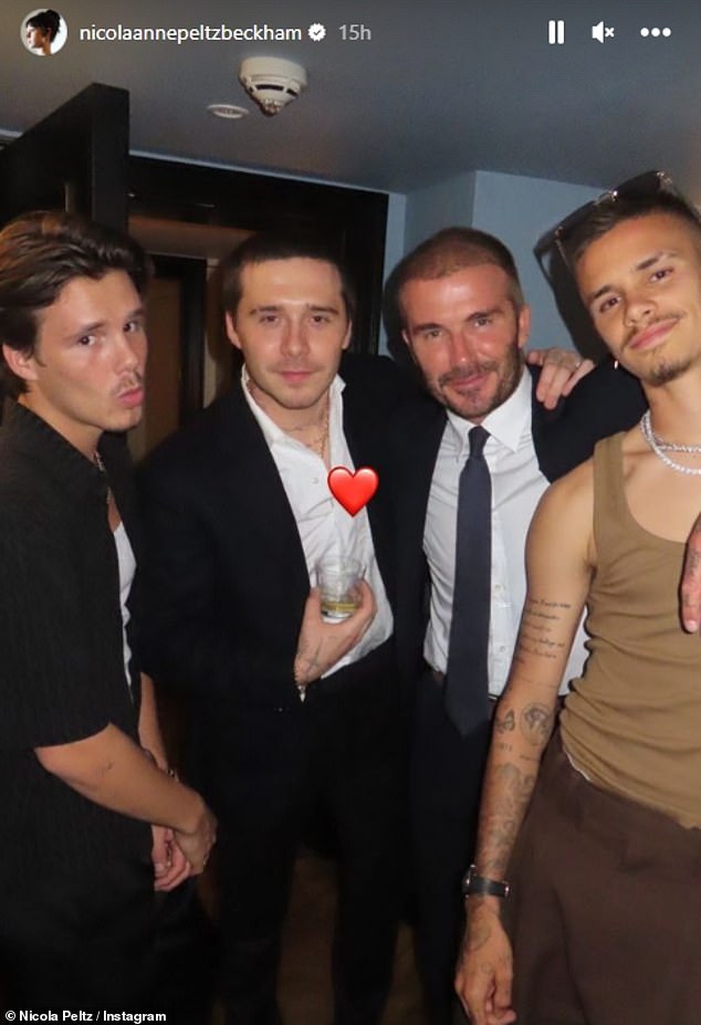 Sweet: Nicola also shared a picture of the Beckham boys posing together at the premiere