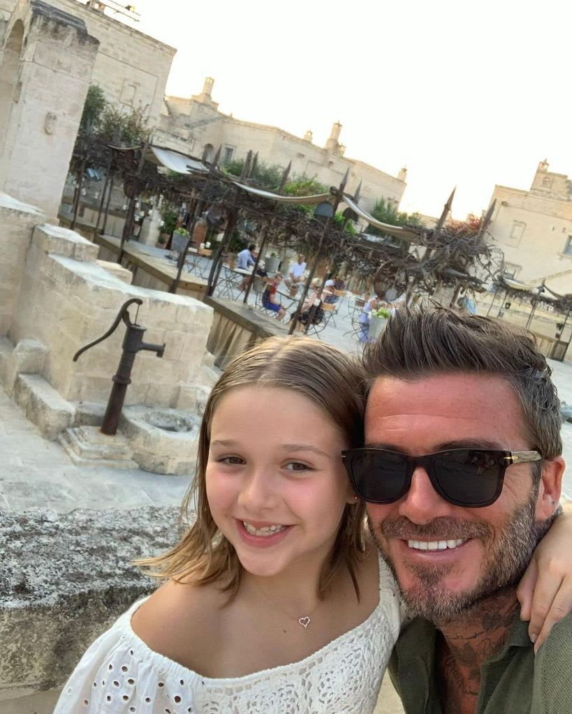 Harper posed with her dad David Beckham