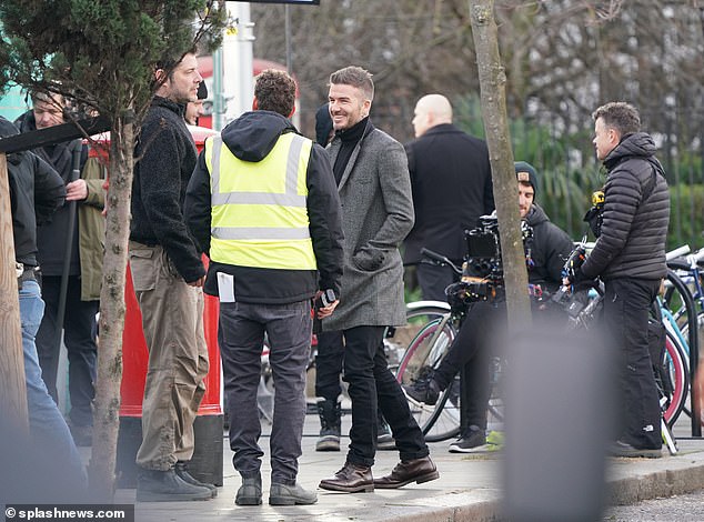 Only kidding: Beckham’s apparent desperation to go incognito had less to do with avoiding detection and more to do with his latest promotional venture as he filmed a new commercial 