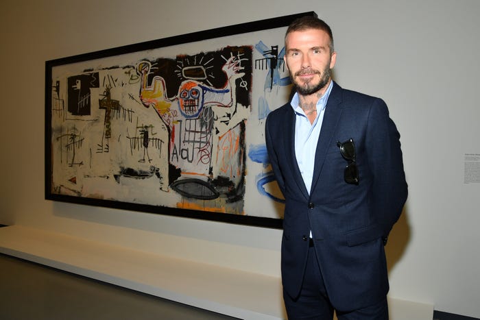 David Beckham attends the Opening Of The New Exhibitions Jean-Michel Basquiat And Egon Schiele At The Fondation Louis Vuitton at Fondation Louis Vuitton.