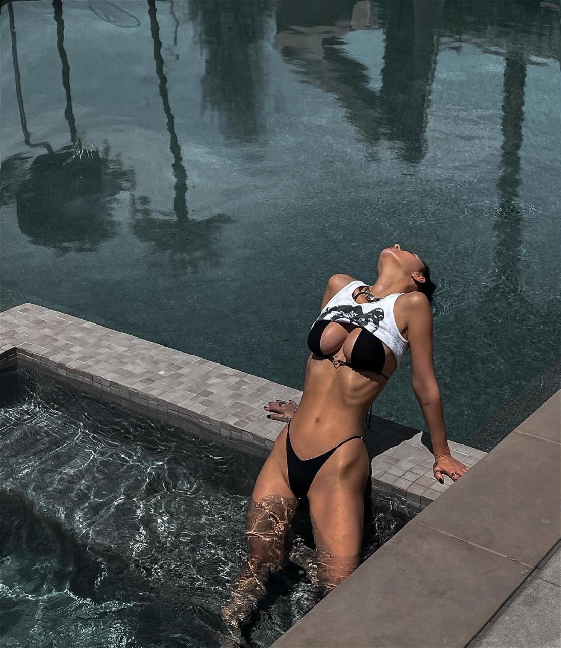 Francesca Farago Hits The Pool In Her Itty Bitty Black Bikini