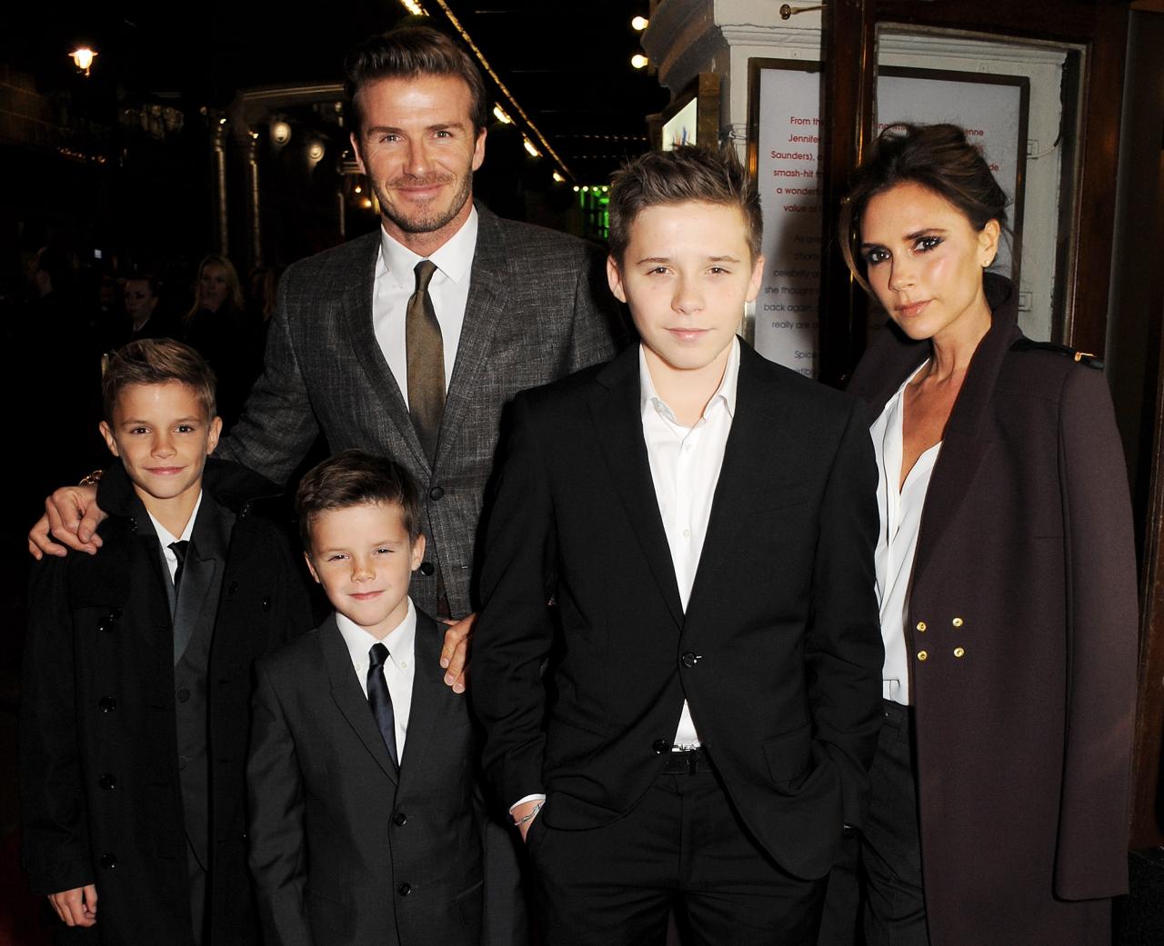 David and Victoria Beckham with children in 2012