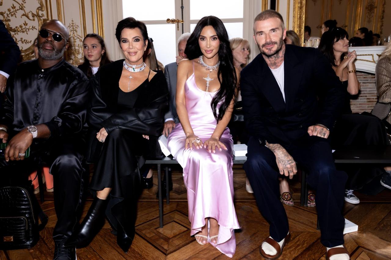 Corey Gamble, Kris Jenner, Kim Kardashian and David Beckham at Victoria Beckham Ready To Wear Spring 2024 on September 29, 2023 in Paris, France