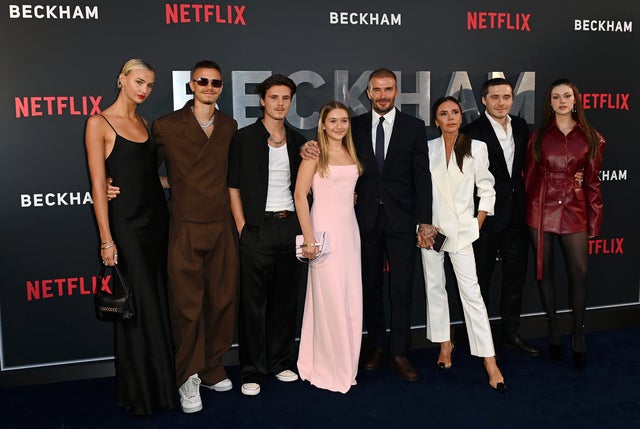 Mia Regan, Romeo Beckham, Cruz Beckham, Harper Beckham, David Beckham, Victoria Beckham, Brooklyn Beckham and Nicola Peltz