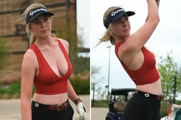 Grace Charis almost bursts out of tiny top as braless influencer is told by  fans 'you make golf look cool' | The Sun