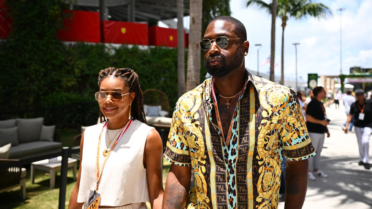 Dwayne Wade and Gabrielle Union arrived for the Miami race