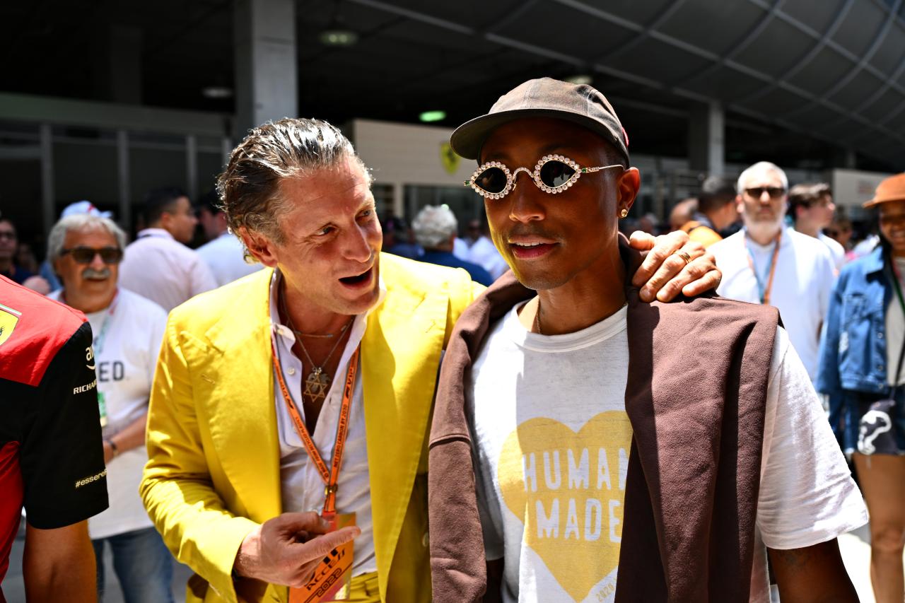 Pharrell Williams was another star on the grid ahead of the race