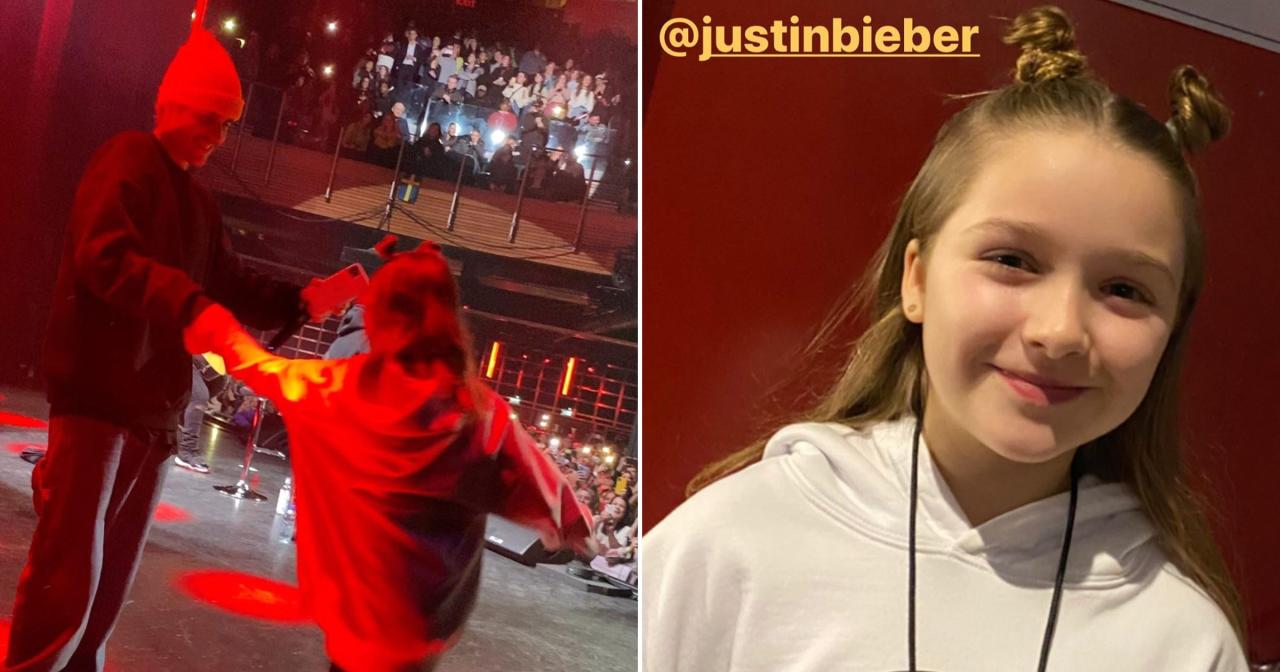 Justin Bieber twirls Harper Beckham around on stage and we're so jealous |  Metro News