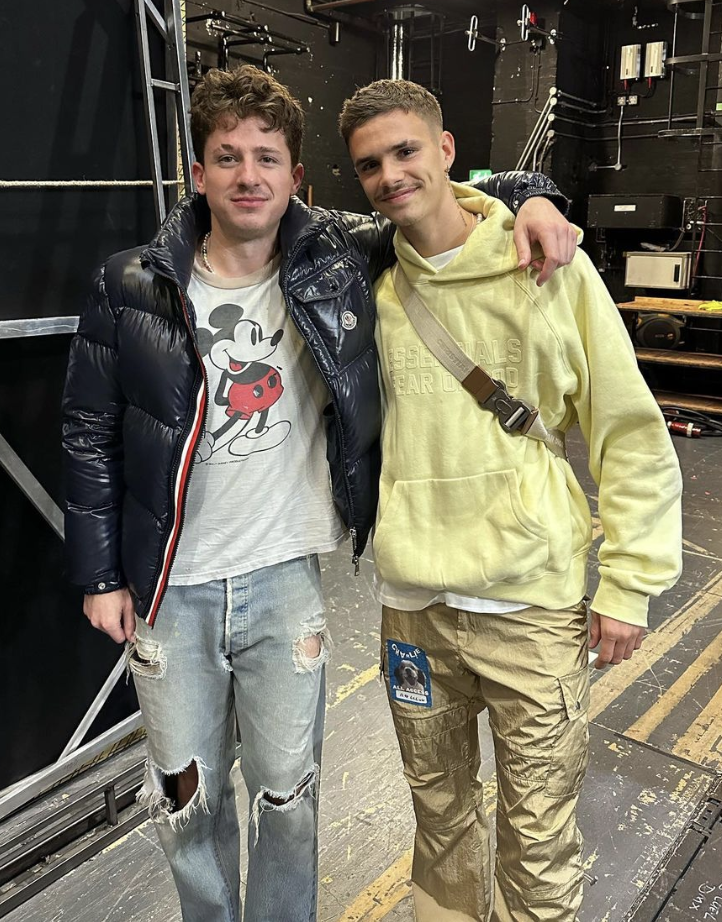 Singer Charlie Puth and Romeo Beckham backstage at one his shows