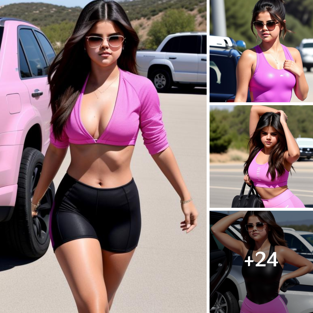 Selena Gomez takes a stretch break in her chic pink spandex alongside the highway.