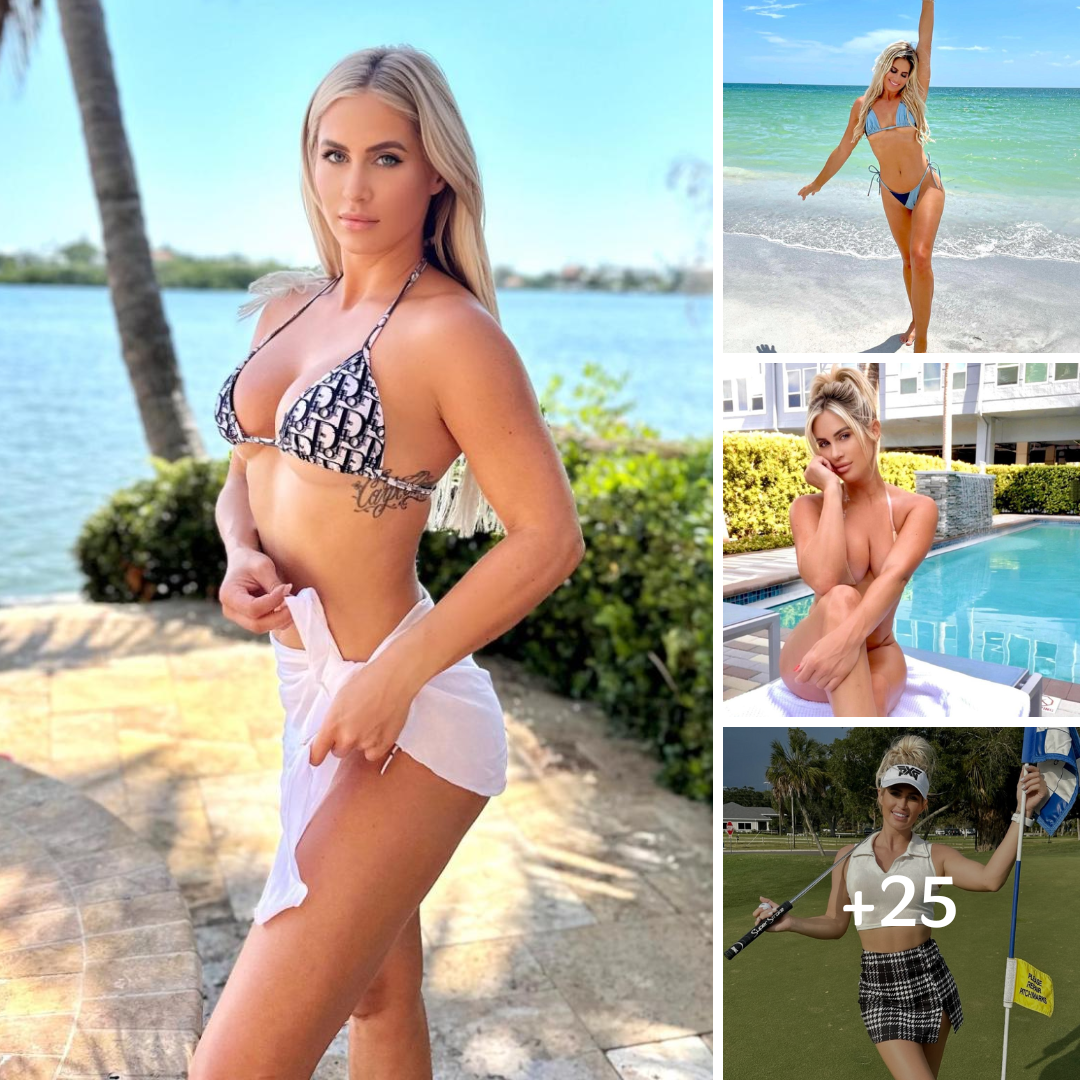 Karin Hart shows off major underboob as influencer stuns in tiny bikini on golf course break