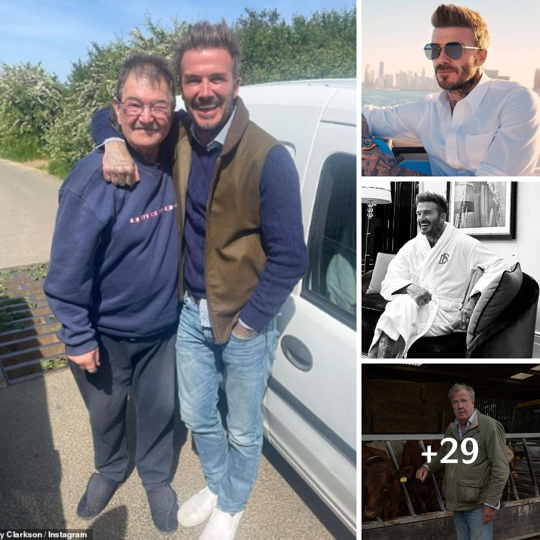 David Beckham makes a visit to Jeremy Clarkson’s farm and poses for a snap with Gerald Cooper