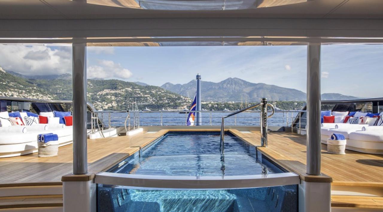 The stunning £5m yacht boasts a swimming pool