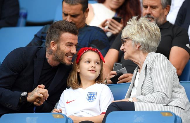 harper beckham football stands with grandma