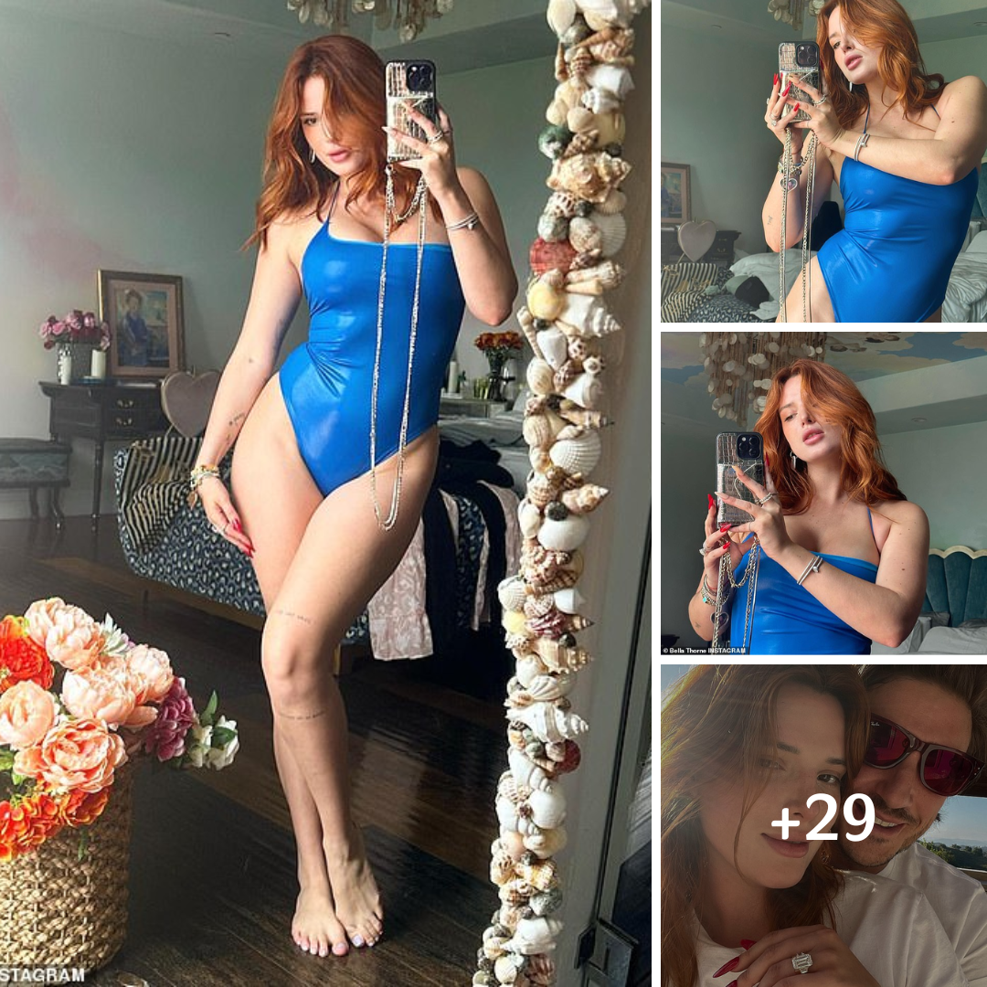 Bella Thorne leaves little to the imagination in blue bodysuit for sultry snap