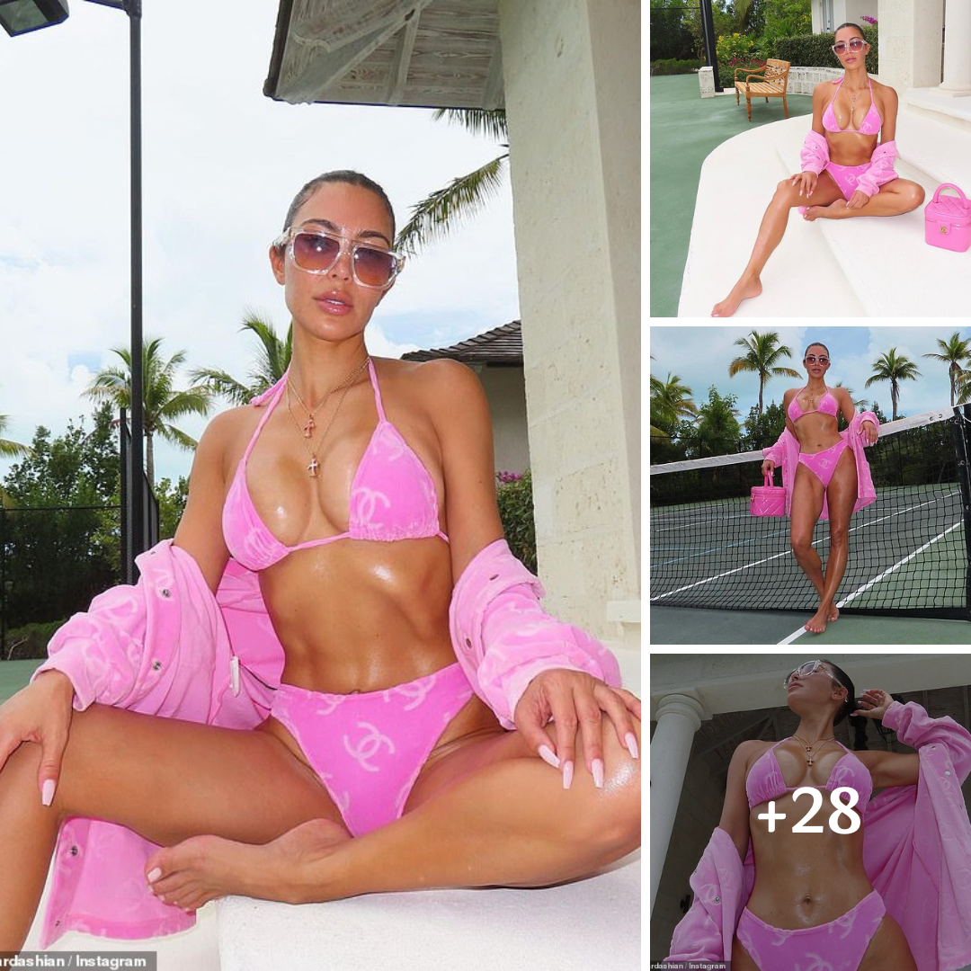 Kim Kardashian wows in a pink bikini while playing tennis barefoot – and gets ROASTED by pal Serena Williams for holding her racquet incorrectly